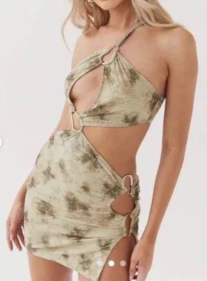 peppermayo koralie cut out mini dress Sz AU 12 US 8 sage / smoke green NEW Club thumbnail 1