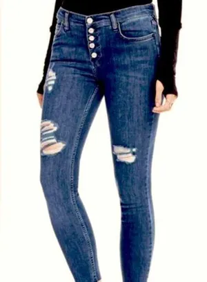 Free people high waisted denim raw hem jeans size 29 thumbnail 1