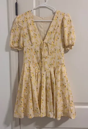 PacSun Yellow Floral Tie-Front Puff Sleeve Dress thumbnail 1