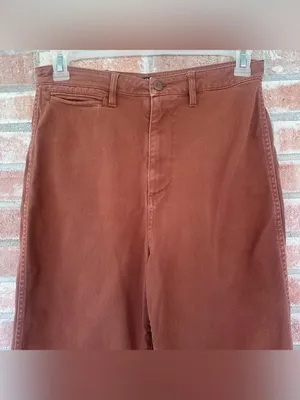 Quince High Rise Cropped Wide Straight Pants Women’s 31 Rust Orange Twill thumbnail 3