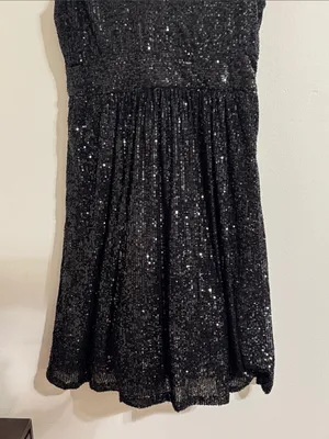 Draper James RSVP Glam Black Sequin V-Neck Midi A-line Cocktail Dress size 12 thumbnail 6