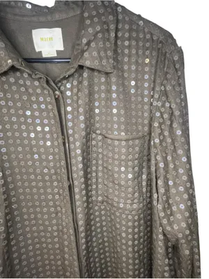 Maeve Anthropologie Olive Green Sequin Covered Oversized Long Sleeve Button Down thumbnail 2