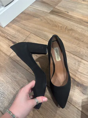 STEVE MADDEN Vintage 2000s Y2k Chic Basic All Black Suede Block Heels | Size 6 thumbnail 7