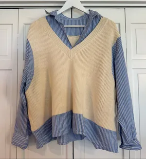 Zara oversized two-for collared sweater top size large thumbnail 2