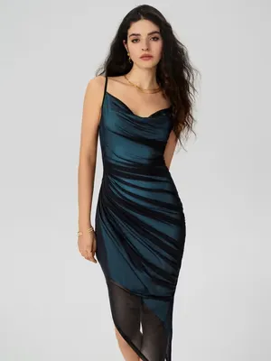 Cider Mesh Cowl Neck Ruched Maxi Dress thumbnail 10
