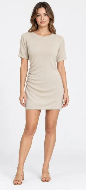 M Patmos Silk Cashmere Ruched Knit Sweater Dress Oatmeal XS thumbnail 1