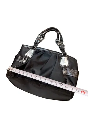B Makowsky wms Vtg black leather canvas silver hobo shoulder handbag SKU 10537 thumbnail 3