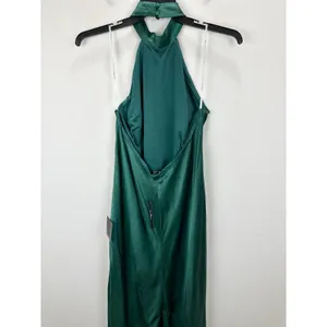Lulus Love in Your Life Emerald Green Satin Halter Maxi Dress Formal Large NWT thumbnail 8