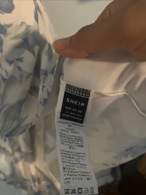 SHEIN Blue & White Floral Draped Midi Dress thumbnail 2