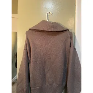 Women's Size Large Full Zip Cardigan Sweater Oversized Collar Cafe Brown Ribbed thumbnail 9