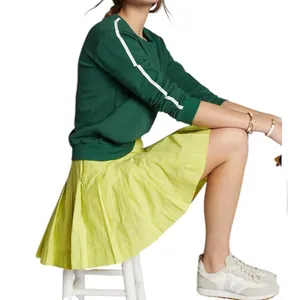 Anthro Love Birds Green Yellow Pleated Skirt M thumbnail 1