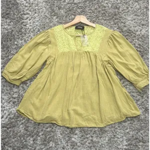 Cider Crochet Peasant Blouse Women’s Size XS Green/Yellow Boho Cottagecore NWOT thumbnail 4