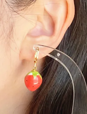 Handmade Kawaii retro fairy y2k ceramic strawberry earrings🍓🐛⭐️🌀 thumbnail 6
