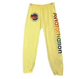Aviator Nation Sweatpants Womens Small Yellow Rainbow Logo Fleece Jogger USA thumbnail 2