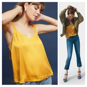 Anthropologie Floreat Tangerine Silk Cross Tank Top Camisole Blouse Cami Large thumbnail 3