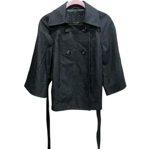 NWT‎ The Limited Wool Blend Peacoat Small Charcoal Gray Belted Cropped Coat thumbnail 3