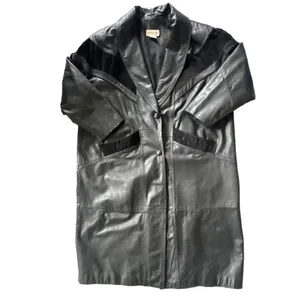 VTG Venezia 2X Black Leather Suede Trench Coat Western Matrix Goth 90s Mob Wife thumbnail 3