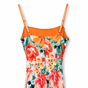 NEW Lulus Date Night Beauty Orange Floral Print Mesh Ruched Midi Dress Small thumbnail 10