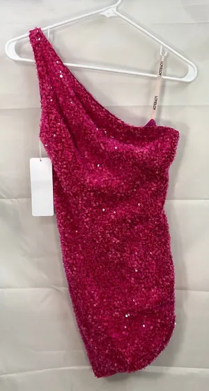 NEW Loyeloy women's pink sequins one shoulder cutout strap bodycon‎ mini dress thumbnail 1