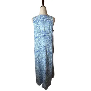 J Jill Love Linen‎ Maxi Dress Women XS Blue White Linen Floral Lagenlook Boho thumbnail 3