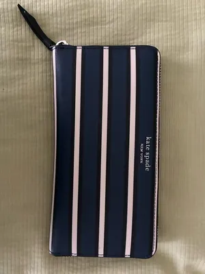 Kate Spade Cameron York Stripe Large Continental Wallet Blue Saffiano Leather thumbnail 3