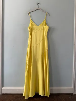 NWT Belle Badgley Mischka Sky Satin Canary Yellow Maxi‎ Slip Dress Formal Gown thumbnail 3