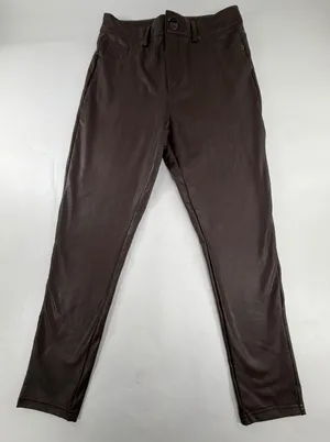 Shinestar Womens Brown Faux Leather High Rise Tapered Pants Size M SP5196 thumbnail 1