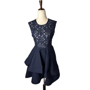 L'ATISTE Lace Mini Dress Women Medium Navy Blue Tiered Ruffle Hem Party Cocktail thumbnail 2