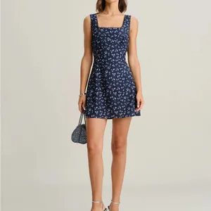Rihoas Navy Floral Square Neck Slip Mini Dress thumbnail 3