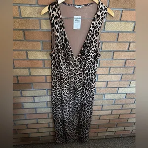 NWT Good American Leopard Print Wrap Midi Dress Size 4 (XL) thumbnail 2