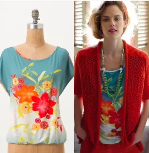 Anthropologie Attica Weston Wear Top XS Floral Ombré Boxy Cap Sleeve Boat Neck‎ thumbnail 2