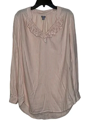Aerie Womens Blouse Top‎ Size XXS Pink White Striped Cotton Blend Ruffled Womens thumbnail 1