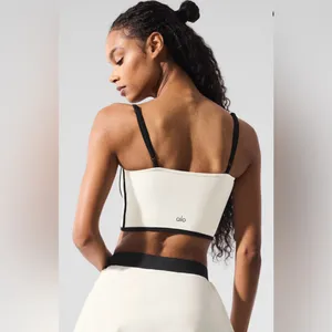 Alo Yoga NWT Airbrush Streamline Bra Tank Top Ivory Black Size S thumbnail 2