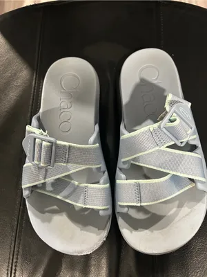 Chacos Women Pale Blue Slide Sandals with Mint Trim thumbnail 2