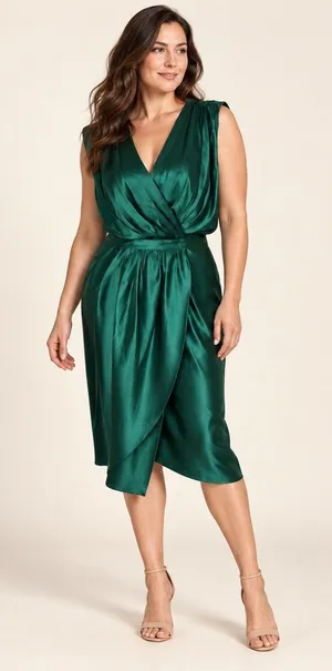 Reem by Reem Acra Silk Dress Women 14 Emerald Green Draped Tulip Wrap Cocktail thumbnail 1