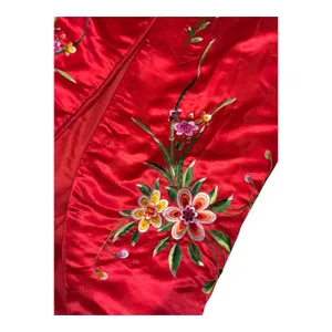 Vintage Red Silk Embroidered Padded Cape with Floral Satin Stitch Detail small thumbnail 15