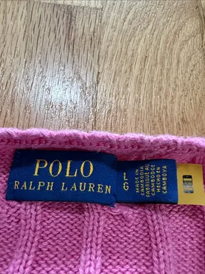 Polo Ralph Lauren Pink Cableknit Cotton Crewneck Sweater Sz L thumbnail 2