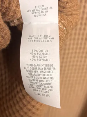Aerie Women’s Shirt Top Waffle V Neck Oversized Tan Cotton Blend Size XXS thumbnail 6