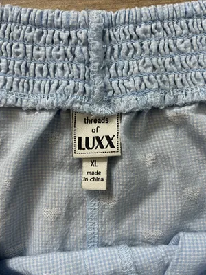 Lux Light Blue Elastic Waist Pajama Shorts w Heart Plaid Print thumbnail 2