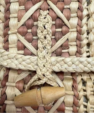 Medium Straw Bag with Wood Button Closure and Two Straps thumbnail 6