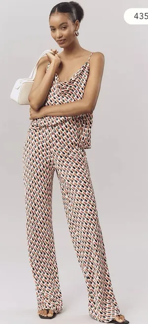 Anthropologie The Tilda Printed RED lipstick TUBES WIDE LEG PANTS Size Medium thumbnail 1