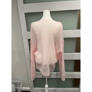 Soft and cozy Pink Star Open‎ Knit Oversized Sweater Scoop Neck Sheer Pullover thumbnail 3