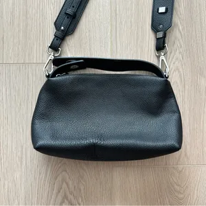 EUC Zara Black Pebbled Faux Leather Crossbody Shoulder Bag Silver Hardware thumbnail 3