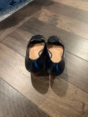 Tory Burch Navy Patent Lowell Peep Toe Wedge Heels Sz 7.5 thumbnail 6
