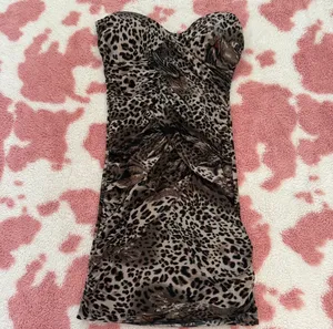 Y2K Leopard Print Bodycon Mini Dress 🐆 Strapless Ruched Corset Dress w/ Built In Bra Pads Size S thumbnail 3