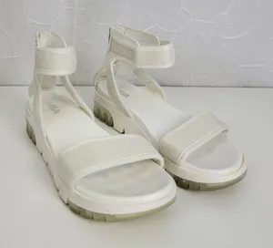 MIA Women's Ellyson Sandals 6.5 White Leather Casual Ankle Strap Flat Back Zip thumbnail 1