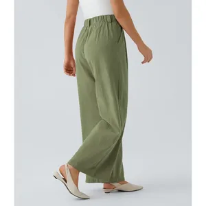 Halara Wide Leg Flowy Solid Palazzo Casual Linen Feel Pants Catkin Green XL thumbnail 5