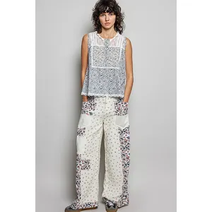 POL Printed Woven Lace Back Round Neck Sleeveless Top - Medium thumbnail 5