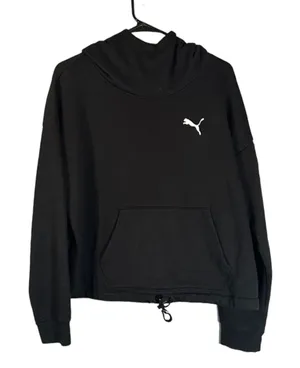 Puma Black Cropped Adjustable Waist Kangaroo Pouch Casual Sweatshirt Women Sz L thumbnail 1