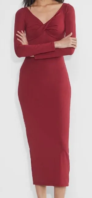 NWOT new Aritzia Dark Ruby Red symbolic dress long sleeve contour dress XS thumbnail 1